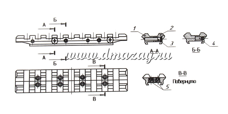  Кронштейн (планка) Вивера (Weawer, Picatinny) ЭТМИ-023 для установки прицелов типа «ласточкин хвост» шириной 13±0,5 мм для МР-155 (MP-155) и подобных 