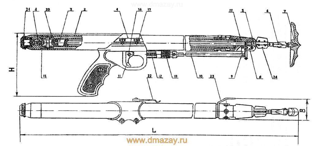 Ружье пневматическое для подводной охоты ЭЛЕКТРОПРИБОР РПП-2М в сувенирной  упаковке (длинное) — магазин «Дед Мазай»