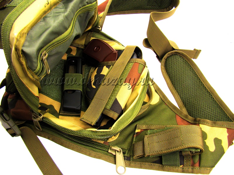  Тактический рюкзак со съемной универсальной кобурой и отсеком под пистолетный магазин Kms, непромокаемый, оборачивающийся вокруг корпуса, цвет Универсальный камуфляж 